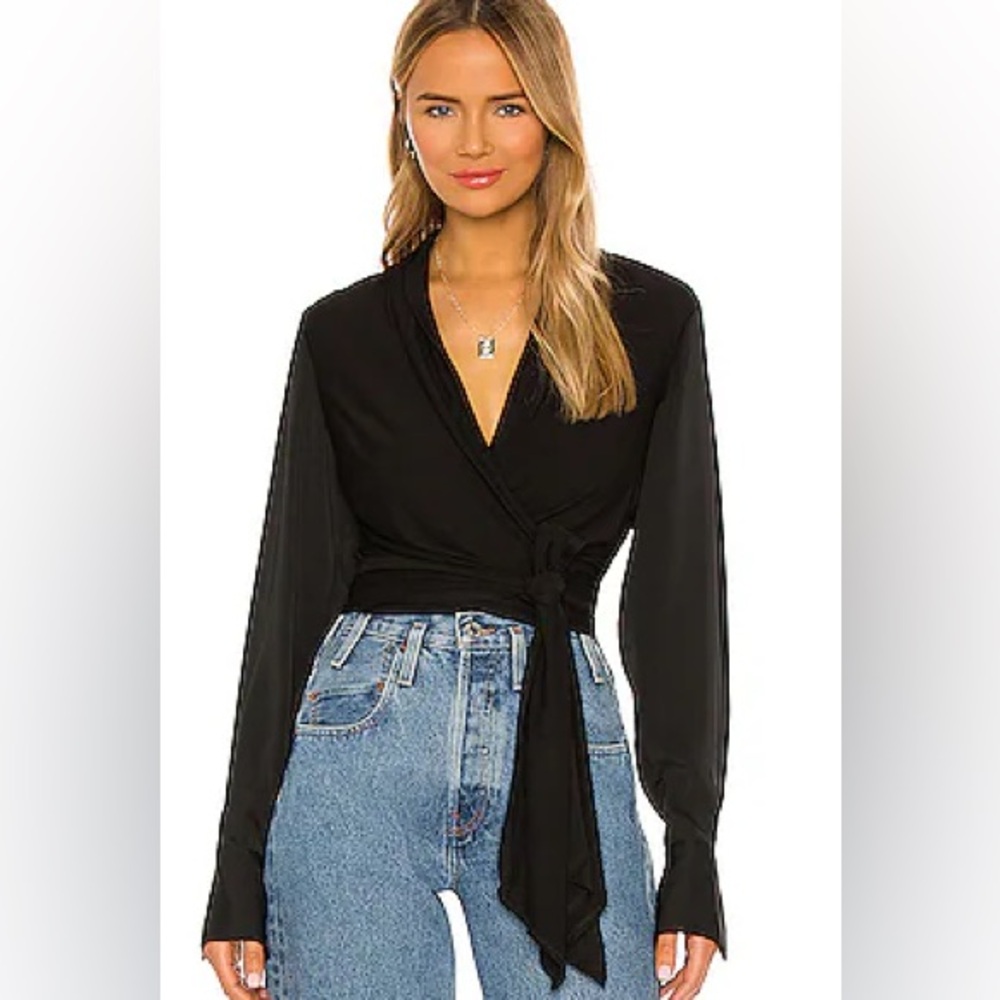 L’Academie The Jaclin long sleeve wrap blouse black small
